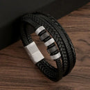 Classic Handwoven Layered Leather Bracelet for Men with Magnetic Clasp-Rees Jewels-B4-19cm-ReesJewels