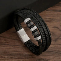 Classic Handwoven Layered Leather Bracelet for Men with Magnetic Clasp-Rees Jewels-B4-19cm-ReesJewels