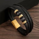 Classic Handwoven Layered Leather Bracelet for Men with Magnetic Clasp-Rees Jewels-B5-19cm-ReesJewels