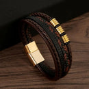 Classic Handwoven Layered Leather Bracelet for Men with Magnetic Clasp-Rees Jewels-C1-19cm-ReesJewels