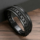 Classic Handwoven Layered Leather Bracelet for Men with Magnetic Clasp-Rees Jewels-E1-19cm-ReesJewels