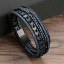 Classic Handwoven Layered Leather Bracelet for Men with Magnetic Clasp-Rees Jewels-E3-19cm-ReesJewels
