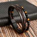 Classic Handwoven Layered Leather Bracelet for Men with Magnetic Clasp-Rees Jewels-F2-19cm-ReesJewels