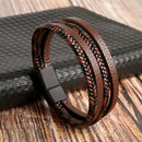 Classic Handwoven Layered Leather Bracelet for Men with Magnetic Clasp-Rees Jewels-G1-19cm-ReesJewels