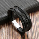 Classic Handwoven Layered Leather Bracelet for Men with Magnetic Clasp-Rees Jewels-G3-19cm-ReesJewels