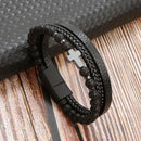 Classic Handwoven Layered Leather Bracelet for Men with Magnetic Clasp-Rees Jewels-H3-19cm-ReesJewels