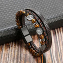 Classic Handwoven Layered Leather Bracelet for Men with Magnetic Clasp-Rees Jewels-I1-19cm-ReesJewels