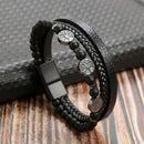 Classic Handwoven Layered Leather Bracelet for Men with Magnetic Clasp-Rees Jewels-I2-19cm-ReesJewels
