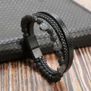 Classic Handwoven Layered Leather Bracelet for Men with Magnetic Clasp-Rees Jewels-I3-19cm-ReesJewels