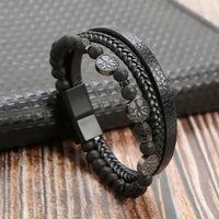 Classic Handwoven Layered Leather Bracelet for Men with Magnetic Clasp-Rees Jewels-I3-19cm-ReesJewels