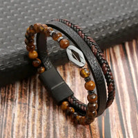 Classic Handwoven Layered Leather Bracelet for Men with Magnetic Clasp-Rees Jewels-J1-19cm-ReesJewels