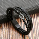 Classic Handwoven Layered Leather Bracelet for Men with Magnetic Clasp-Rees Jewels-J2-19cm-ReesJewels
