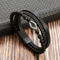 Classic Handwoven Layered Leather Bracelet for Men with Magnetic Clasp-Rees Jewels-J2-19cm-ReesJewels