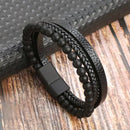 Classic Handwoven Layered Leather Bracelet for Men with Magnetic Clasp-Rees Jewels-K2-19cm-ReesJewels