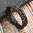 Classic Handwoven Layered Leather Bracelet for Men with Magnetic Clasp-Rees Jewels-K3-19cm-ReesJewels