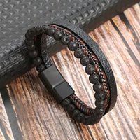Classic Handwoven Layered Leather Bracelet for Men with Magnetic Clasp-Rees Jewels-K3-19cm-ReesJewels