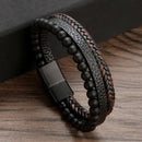 Classic Handwoven Layered Leather Bracelet for Men with Magnetic Clasp-Rees Jewels-K4-19cm-ReesJewels
