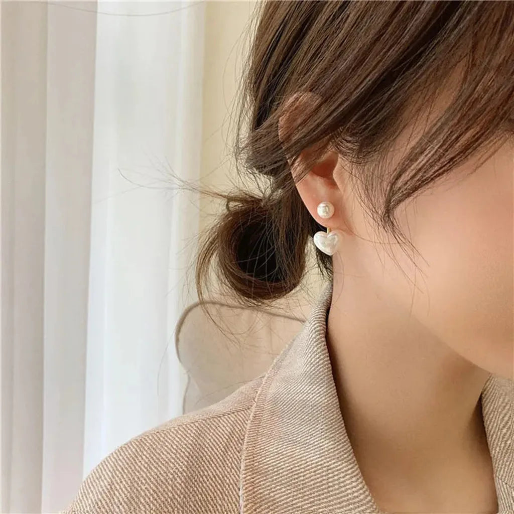 Classic Heart-Shaped Imitation Pearl Stud Earrings-ReesJewels-ReesJewels