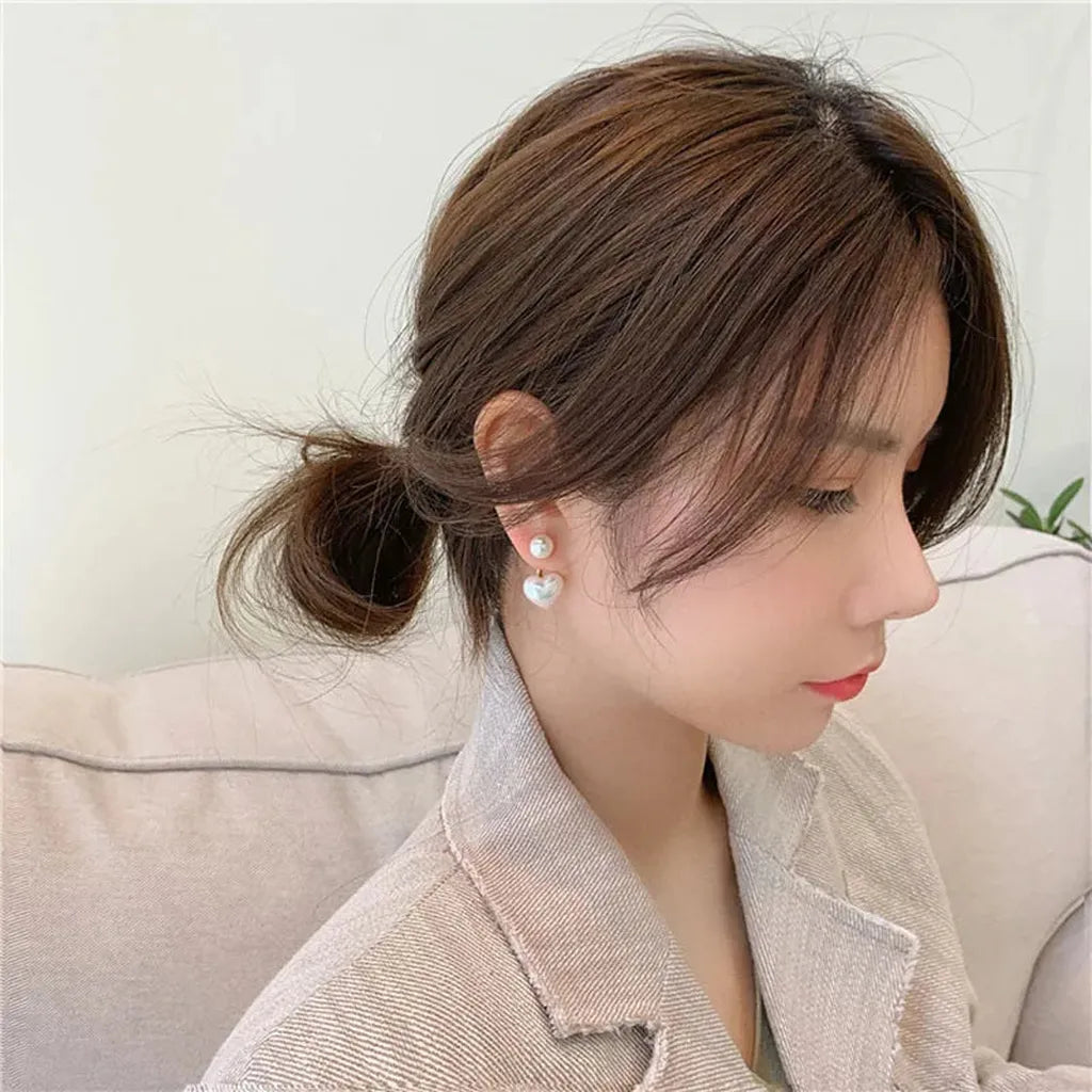 Classic Heart-Shaped Imitation Pearl Stud Earrings-ReesJewels-ReesJewels