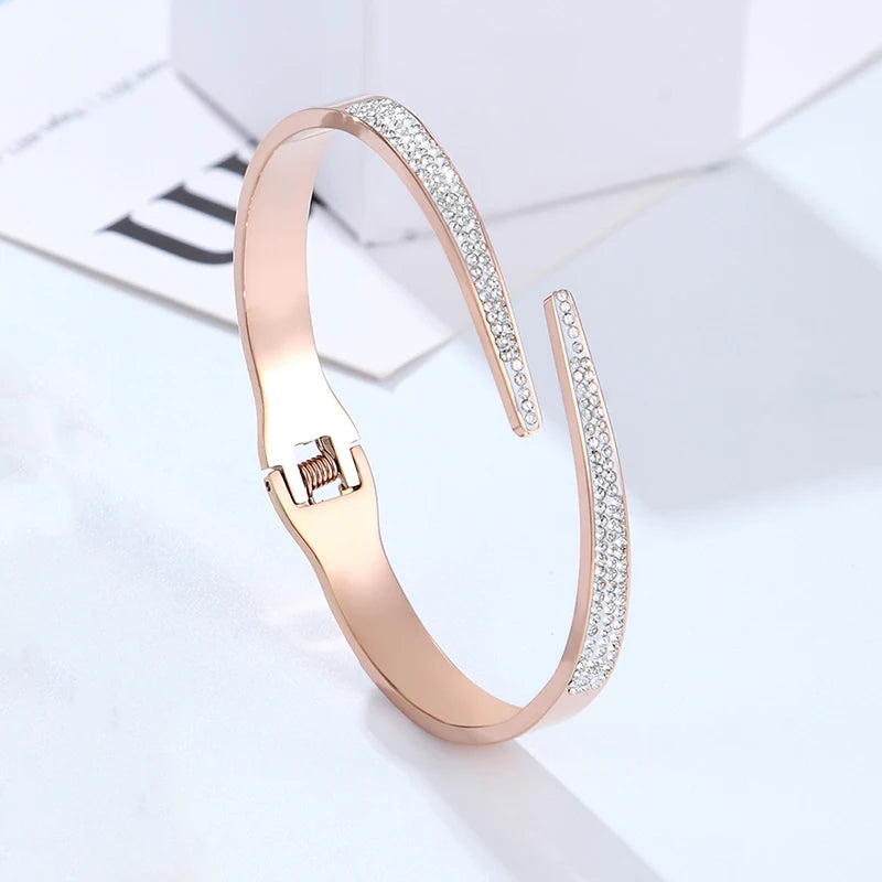 Classic Luxury Open Full Zirconia Bangle Bracelet-Rees Jewels-Rose Gold-ReesJewels