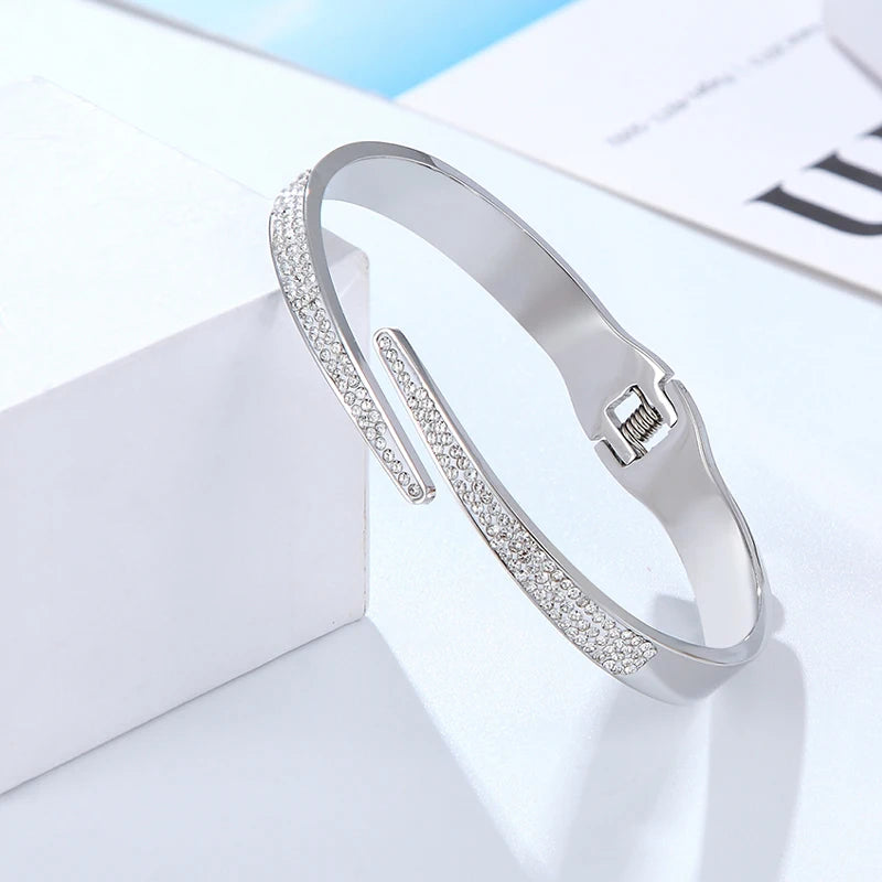Classic Luxury Open Full Zirconia Bangle Bracelet-Rees Jewels-Silver-ReesJewels