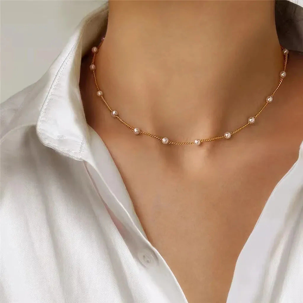 Classy Imitation Pearl Choker Necklace