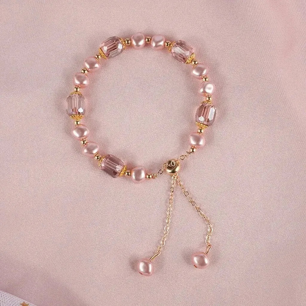 Classy Pink Imitation Pearl Crystal Bracelet