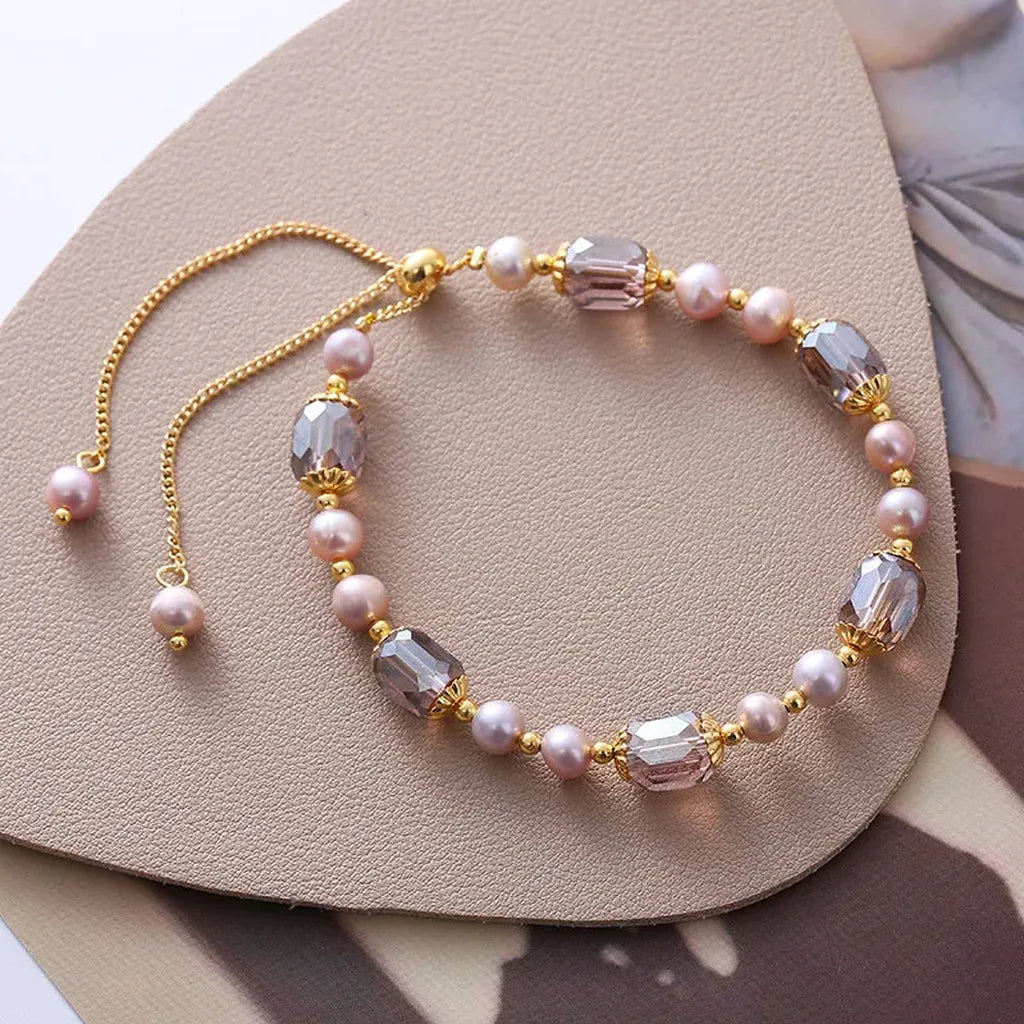 Classy Pink Imitation Pearl Crystal Bracelet-ReesJewels-ReesJewels