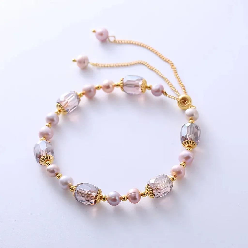 Classy Pink Imitation Pearl Crystal Bracelet-ReesJewels-ReesJewels