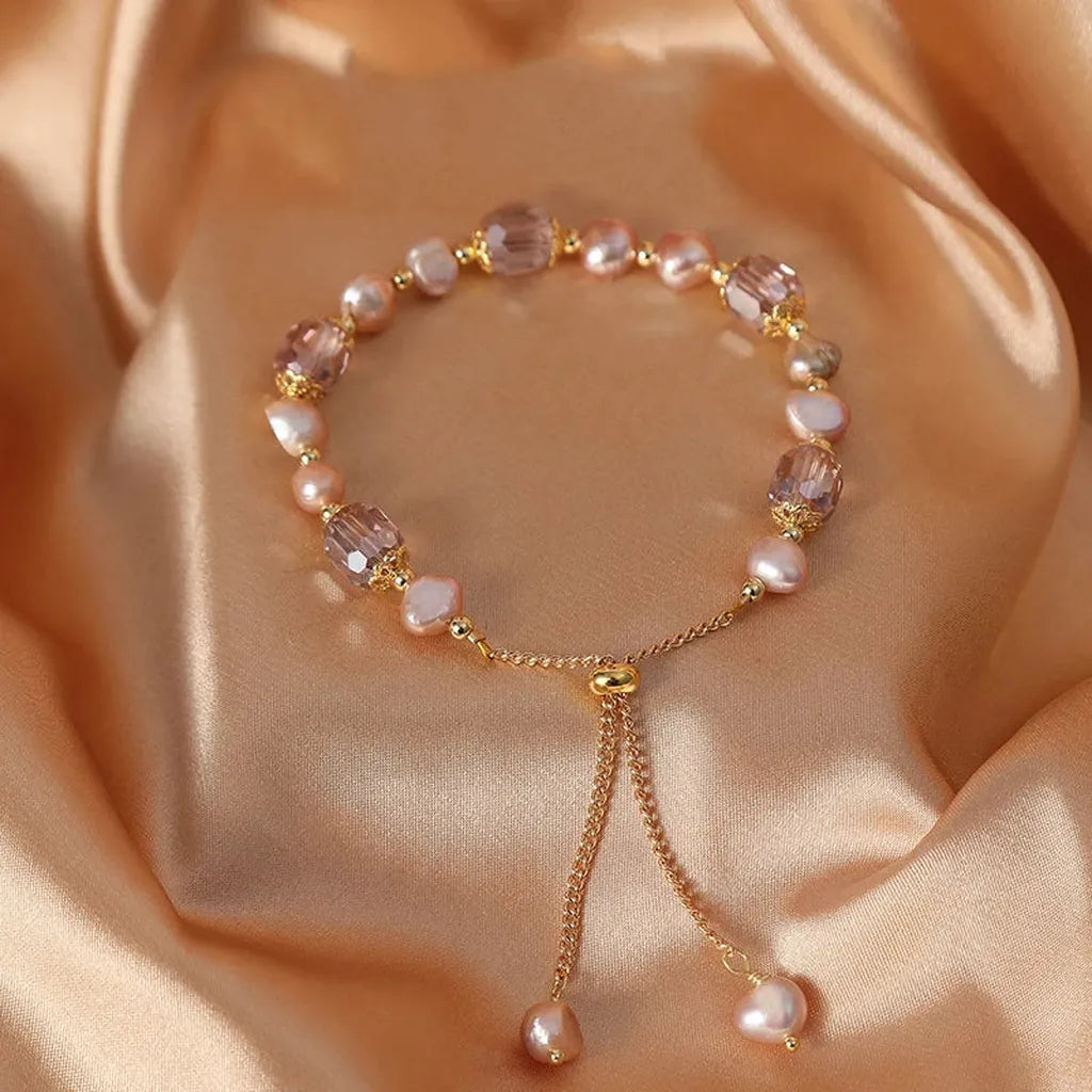 Classy Pink Imitation Pearl Crystal Bracelet