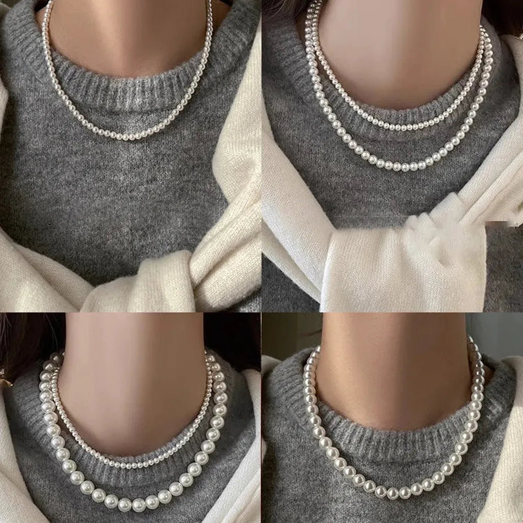 Classy White Imitation Pearl Round Beaded Chain Necklace-My Store-ReesJewels