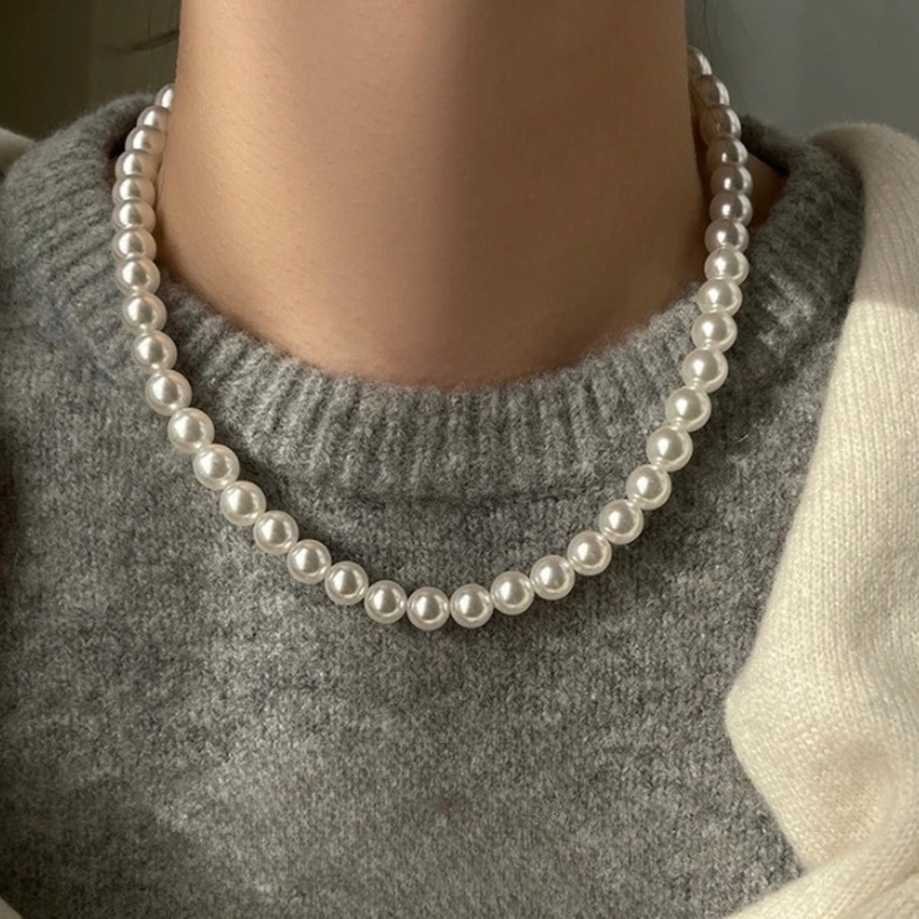 Classy White Imitation Pearl Round Beaded Chain Necklace-My Store-ReesJewels