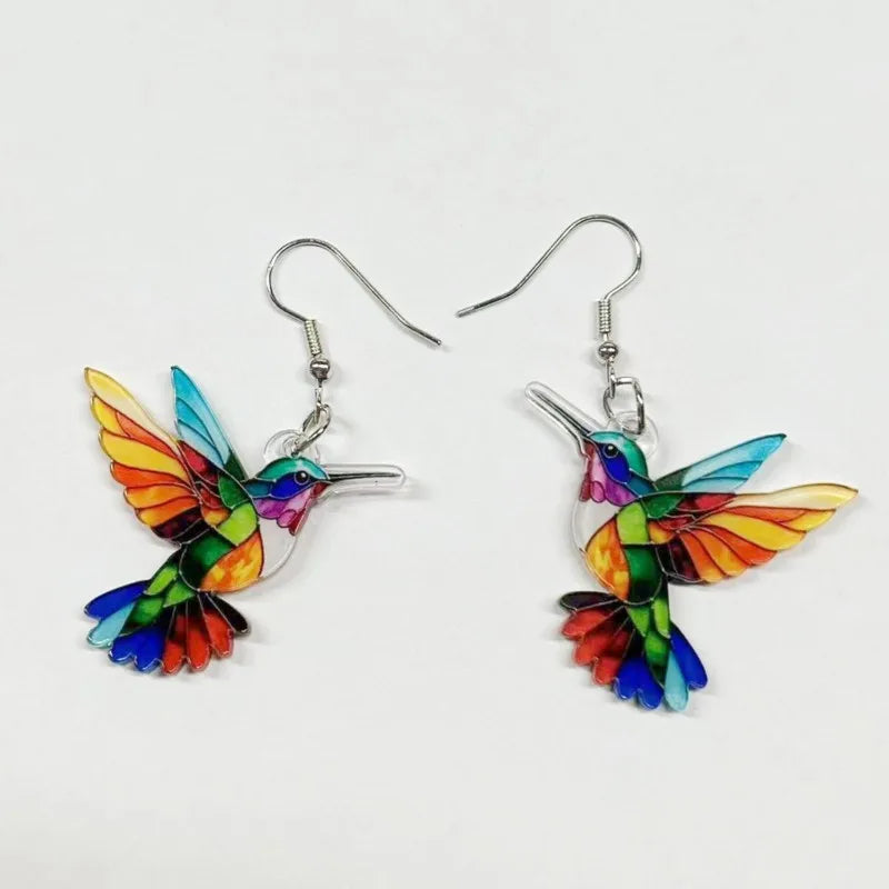 Colorful Hummingbird Dangle Earrings-Rees Jewels-ReesJewels