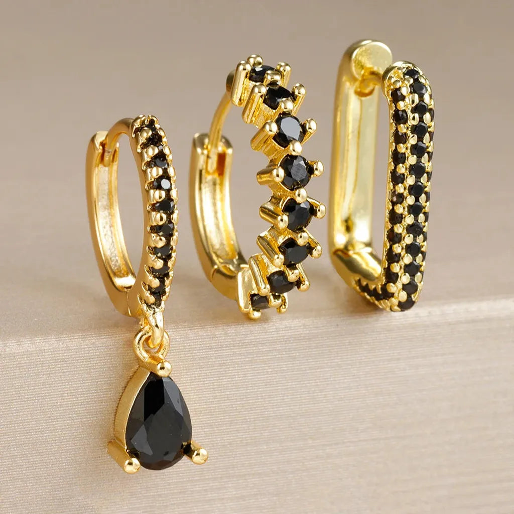 Cubic Zirconia Drop Earring Set-ReesJewels-Black-ReesJewels