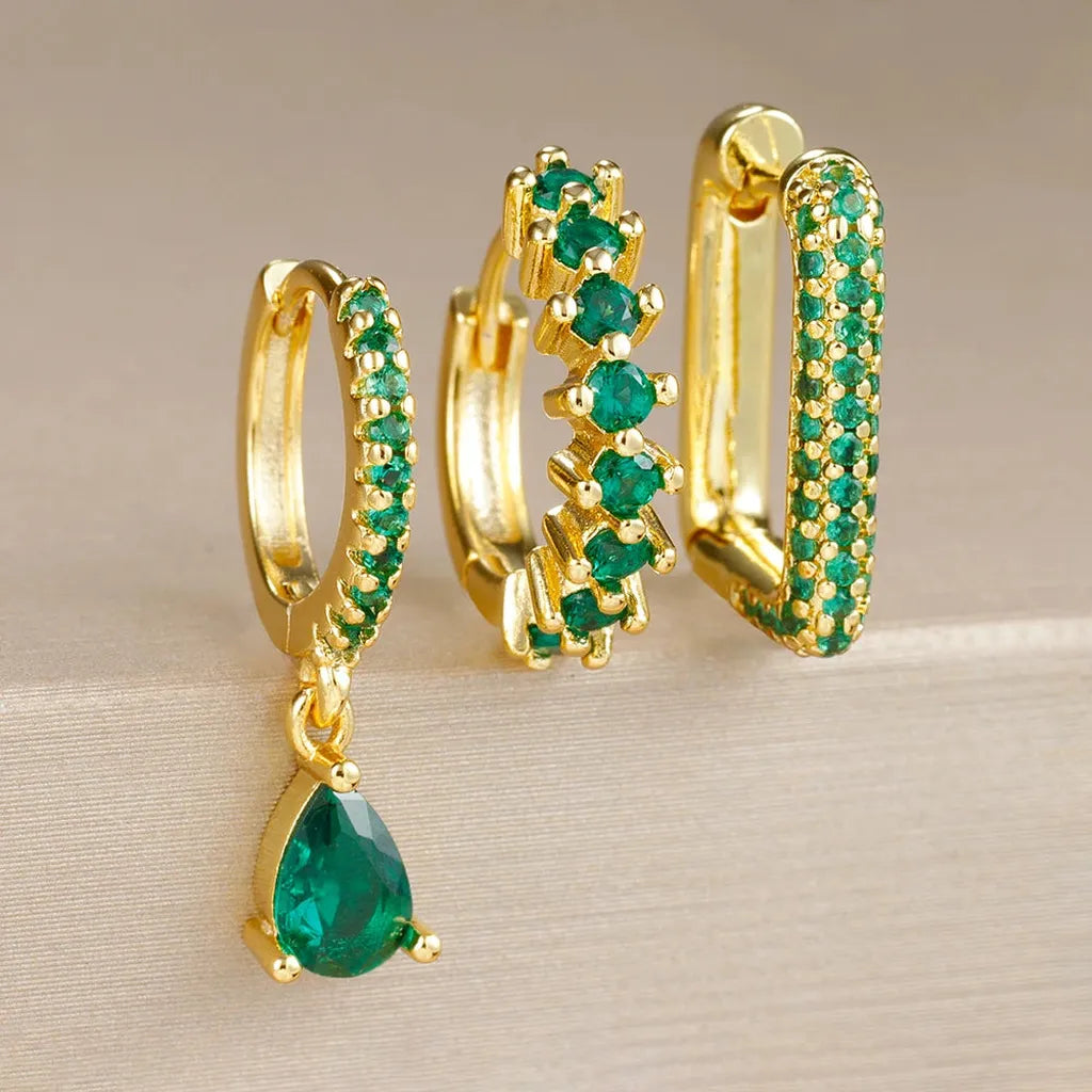 Cubic Zirconia Drop Earring Set-ReesJewels-Green-ReesJewels