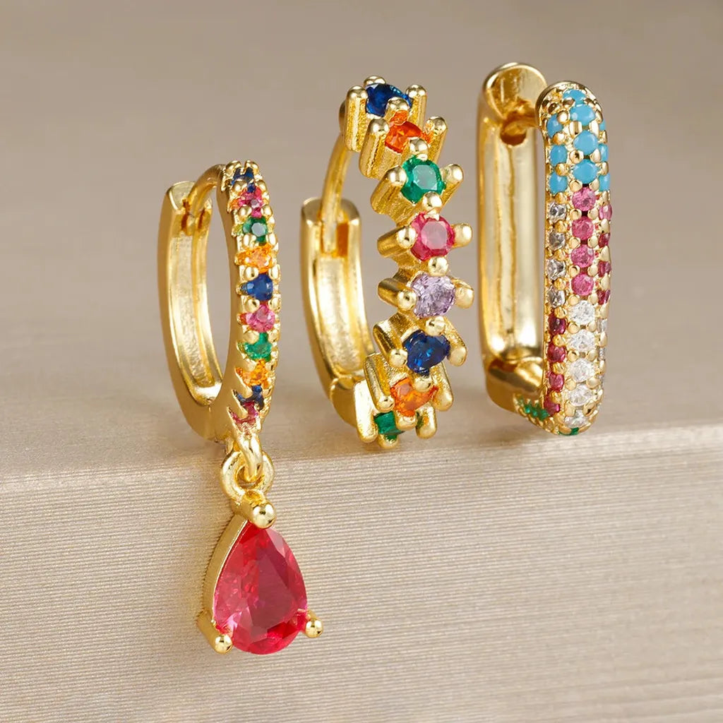 Cubic Zirconia Drop Earring Set-ReesJewels-Multicolor-ReesJewels