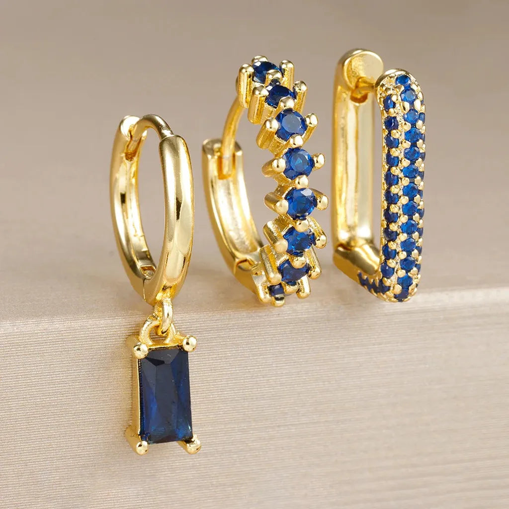 Cubic Zirconia Drop Earring Set-ReesJewels-Navy-ReesJewels