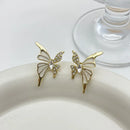 Cute White Enamel And Crystal Wings Golden Butterfly Earrings-Rees Jewels-ReesJewels