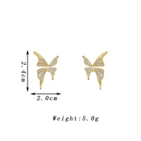 Cute White Enamel And Crystal Wings Golden Butterfly Earrings-Rees Jewels-ReesJewels