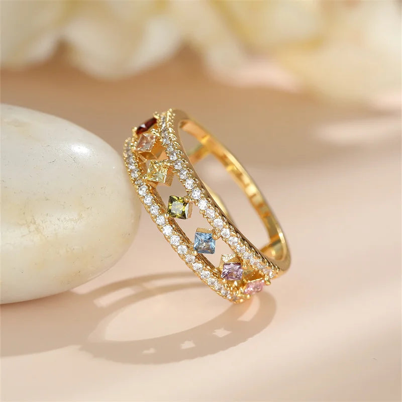 Dainty Zirconia Vintage Rainbow Crystal Ring