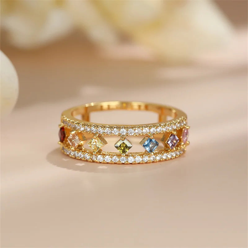 Dainty Zirconia Vintage Rainbow Crystal Ring