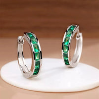 Dazzling Classic Design Crystal Hoop Earrings-Rees Jewels-Green-ReesJewels