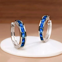 Dazzling Classic Design Crystal Hoop Earrings-Rees Jewels-Navy-ReesJewels