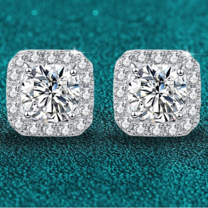 Dazzling Moissanite Diamond Cushion Cut Stud Earrings