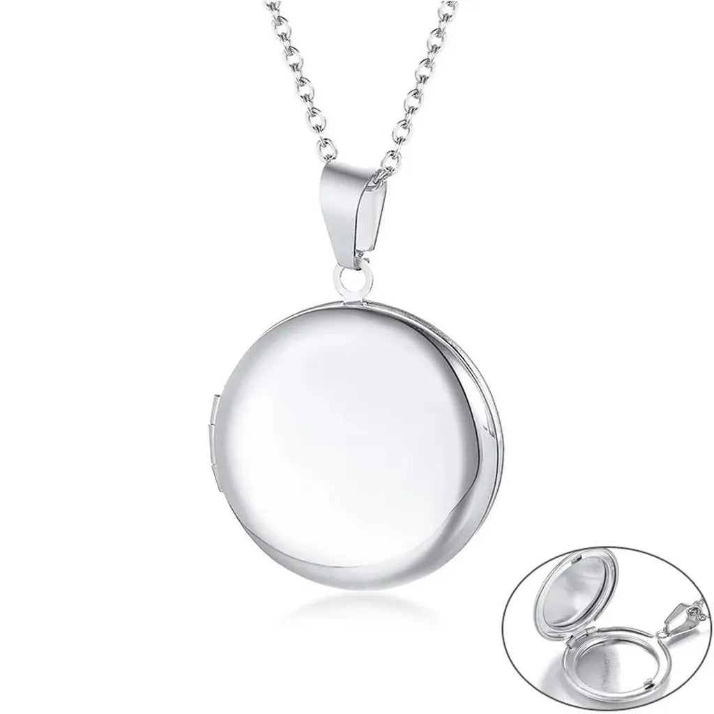 Delicate Photo Frame Promise Love Pendant Necklaces-ReesJewels-Plain Silver Round-ReesJewels