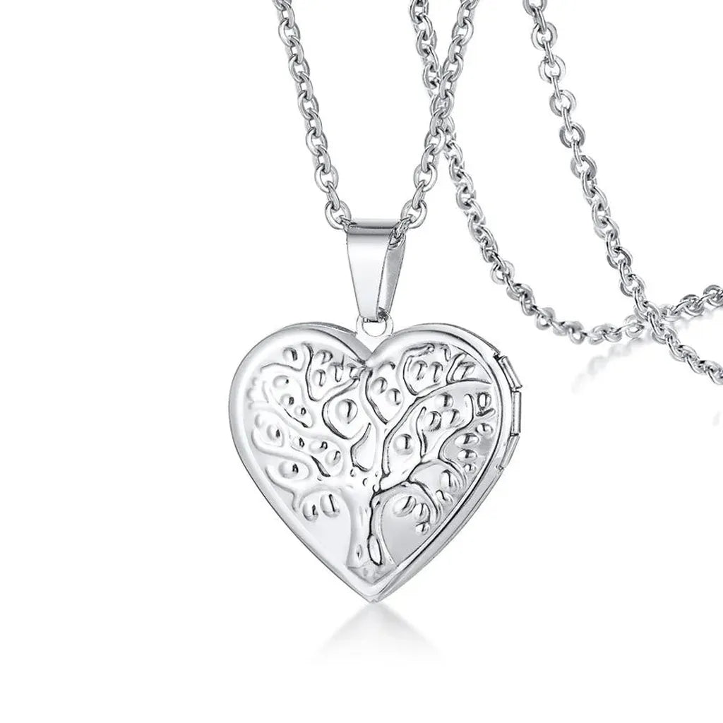 Delicate Photo Frame Promise Love Pendant Necklaces-ReesJewels-Tree Of Life Silver Heart-ReesJewels