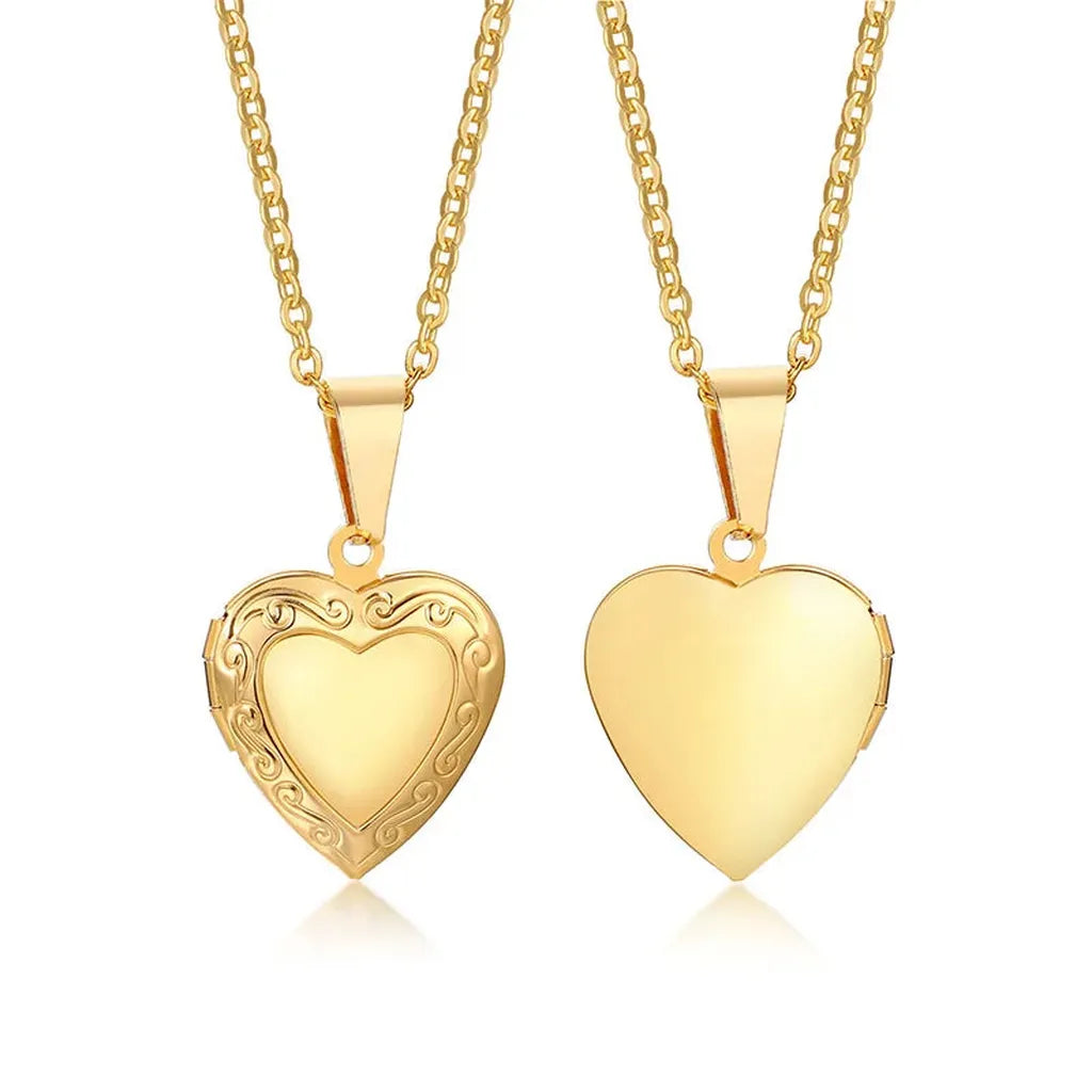 Delicate Photo Frame Promise Love Pendant Necklaces-ReesJewels-Vine Gold Heart-ReesJewels