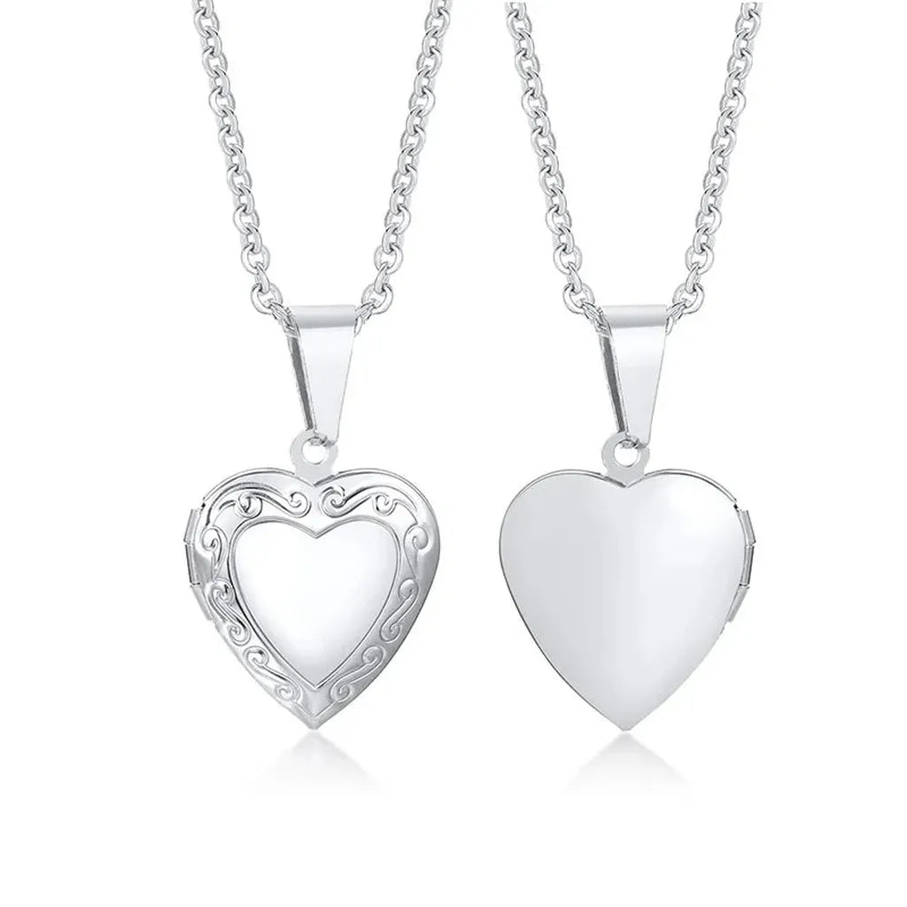 Delicate Photo Frame Promise Love Pendant Necklaces-ReesJewels-Vine Silver Heart-ReesJewels
