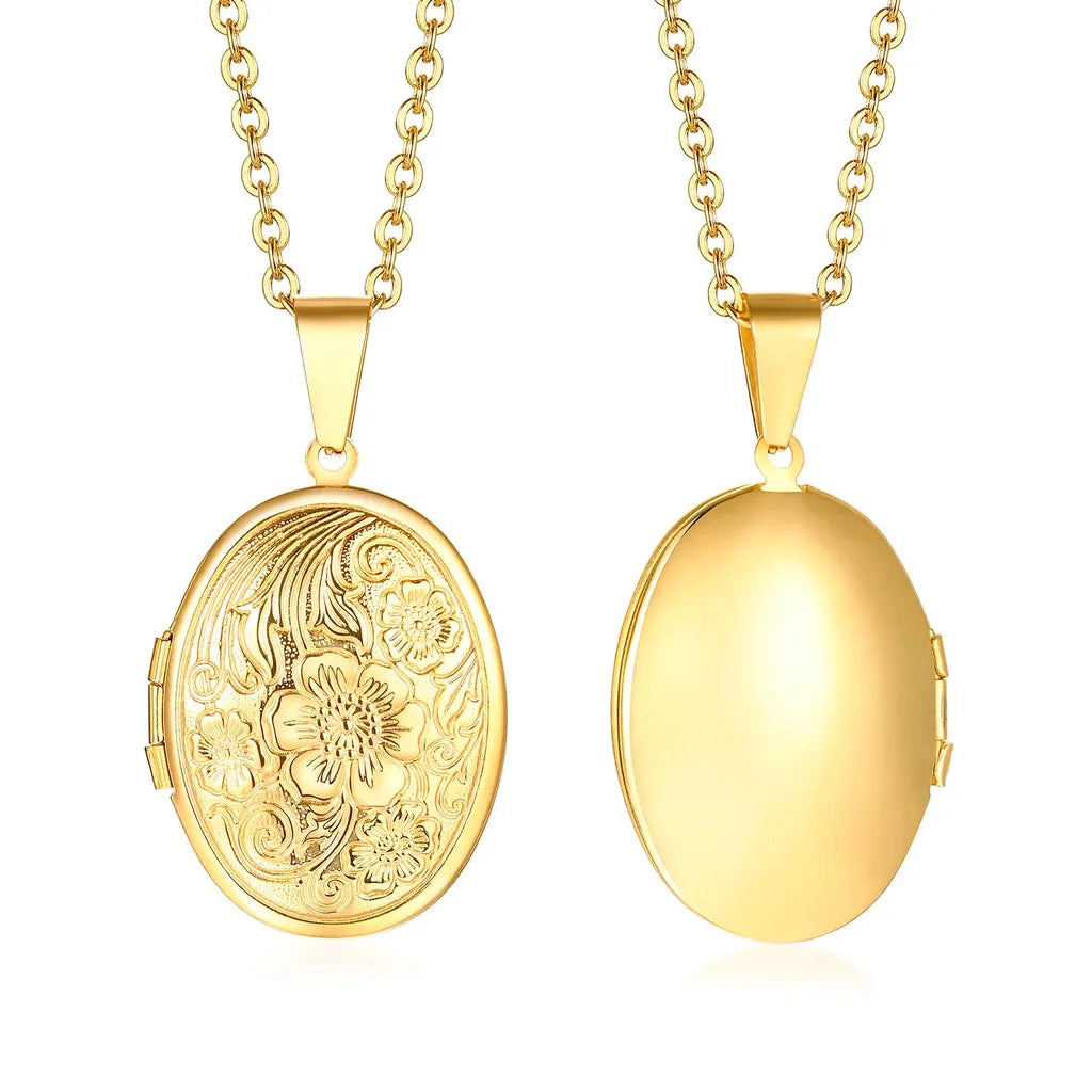 Delicate Photo Frame Promise Love Pendant Necklaces-ReesJewels-Vintage Gold Oval-ReesJewels