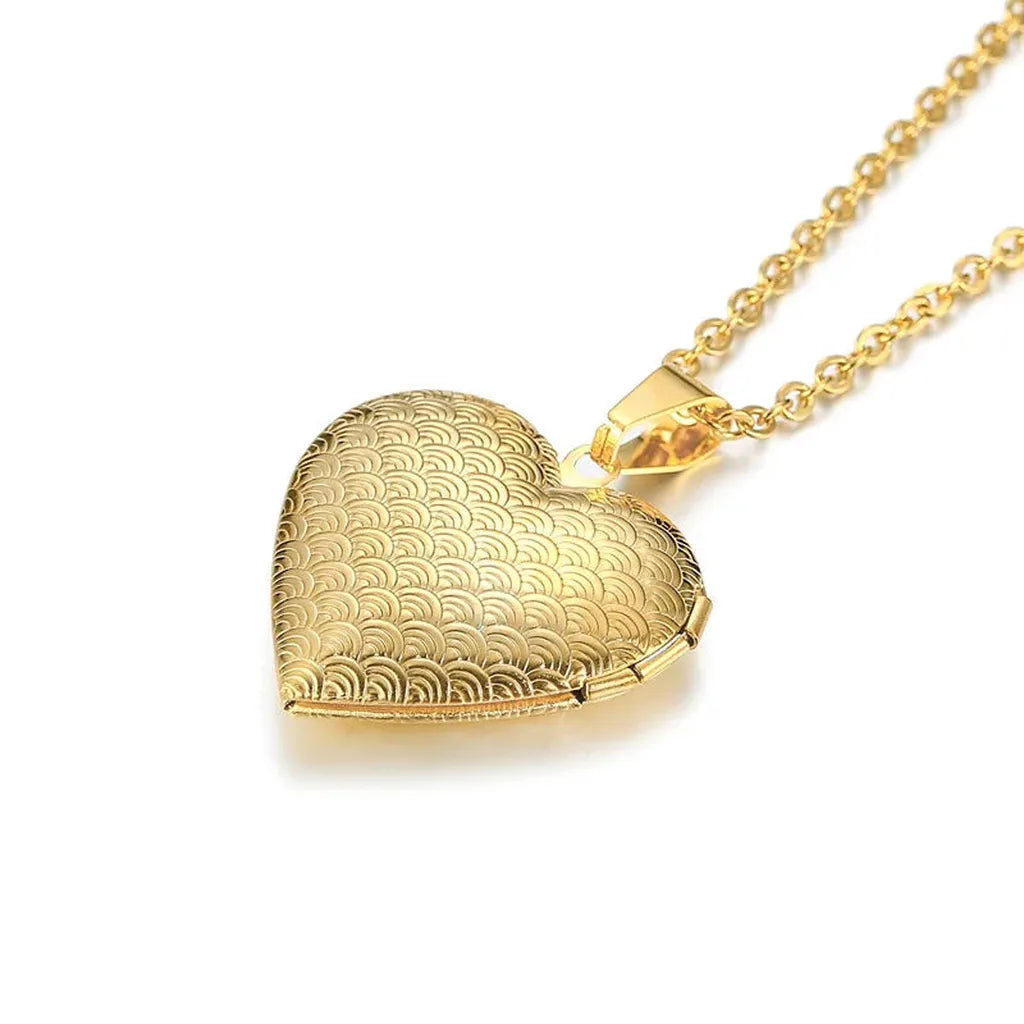 Delicate Photo Frame Promise Love Pendant Necklaces-ReesJewels-Wave Gold Heart-ReesJewels